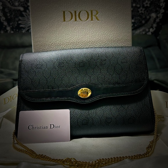 Authentic vintage Christian Dior Black Leather shoulder bag with Gold Accents - Picture 5 of 17